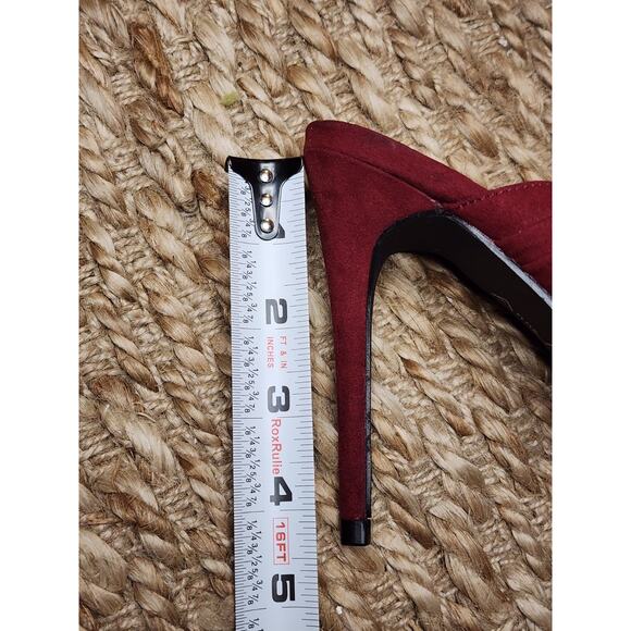 Anne Michelle Womens Slip On Mule High Heel Size 9 Rhinstone Buckle Burgundy Red - Picture 11 of 12